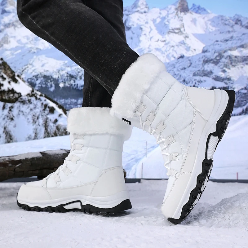 Winter-Barfußstiefel für Damen, Winter-Schneestiefel für Damen, Plüsch-Warme Knöchelschuhe, Rutschfeste Outdoor-Wasserdichte Wanderschuhe in Übergrößen – Detail 17