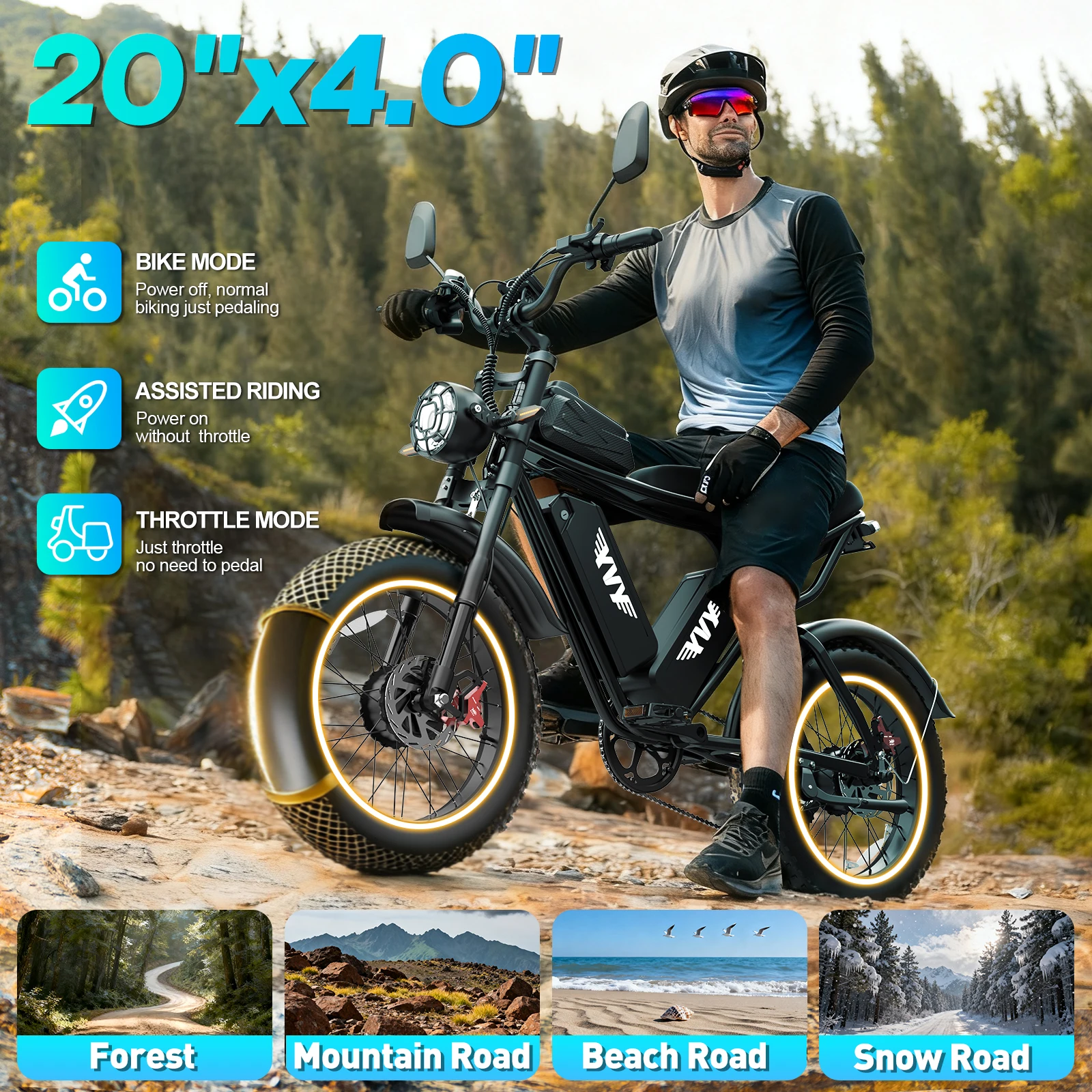 YVY K20MAX 3000W Electric Bike for Adults 37MPH 180 Miles 52V 40AH Dirt Bike Electric Motorcycle 20