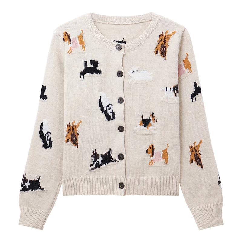 

Sweet Sle Knitted Sweater Women's Base Layer irt Dog's World Tour Pattern Autumn Winter ort Outerwear Knit Cardigan