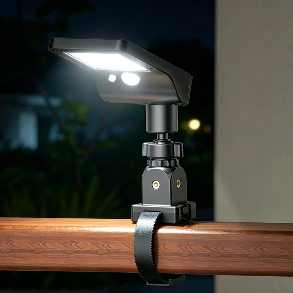 Solar Motion Sensor Light with Strap Mount 60 LEDs 360° Adjustable Head Outdoor Waterproof Security Light for Yard Patio Fence