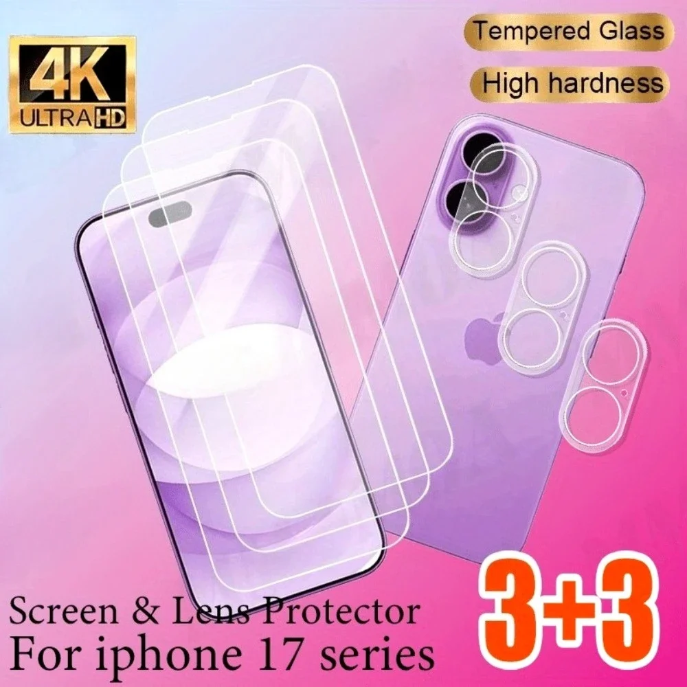 6-in-1 Ultra Clear Displayschutzfolie für iPhone 17 16 15 14 Pro Max 16 15 Plus Kameraobjektivglas für iPhone 13 12 11 Pro Air 16e