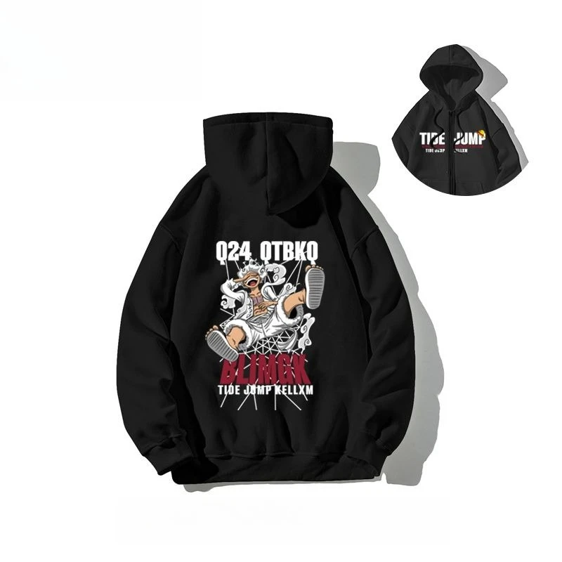 Bandai One Piece Nicca Ruffy Five Anime Print Herbst und Winter Neuer Herren- und Damen-Reißverschluss, große Größe, lockerer Thermo-Hoodie