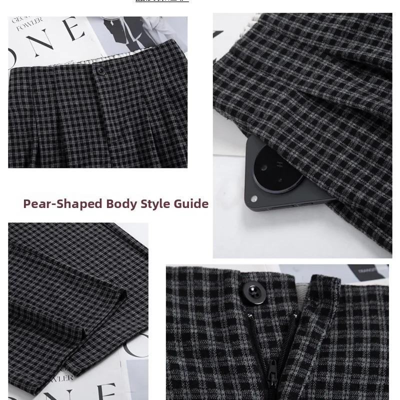 

Широкие брюки в клетку с высокой талией, женские повседневные свободные брюки небольшого размера, прямой крой, корейские брюки Sle Commute Faion