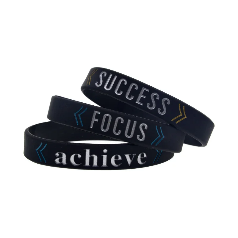 

50 Pcs SUCCESS FOCUS achieve Silicone Wristband Sport Rubber Bracelets Black