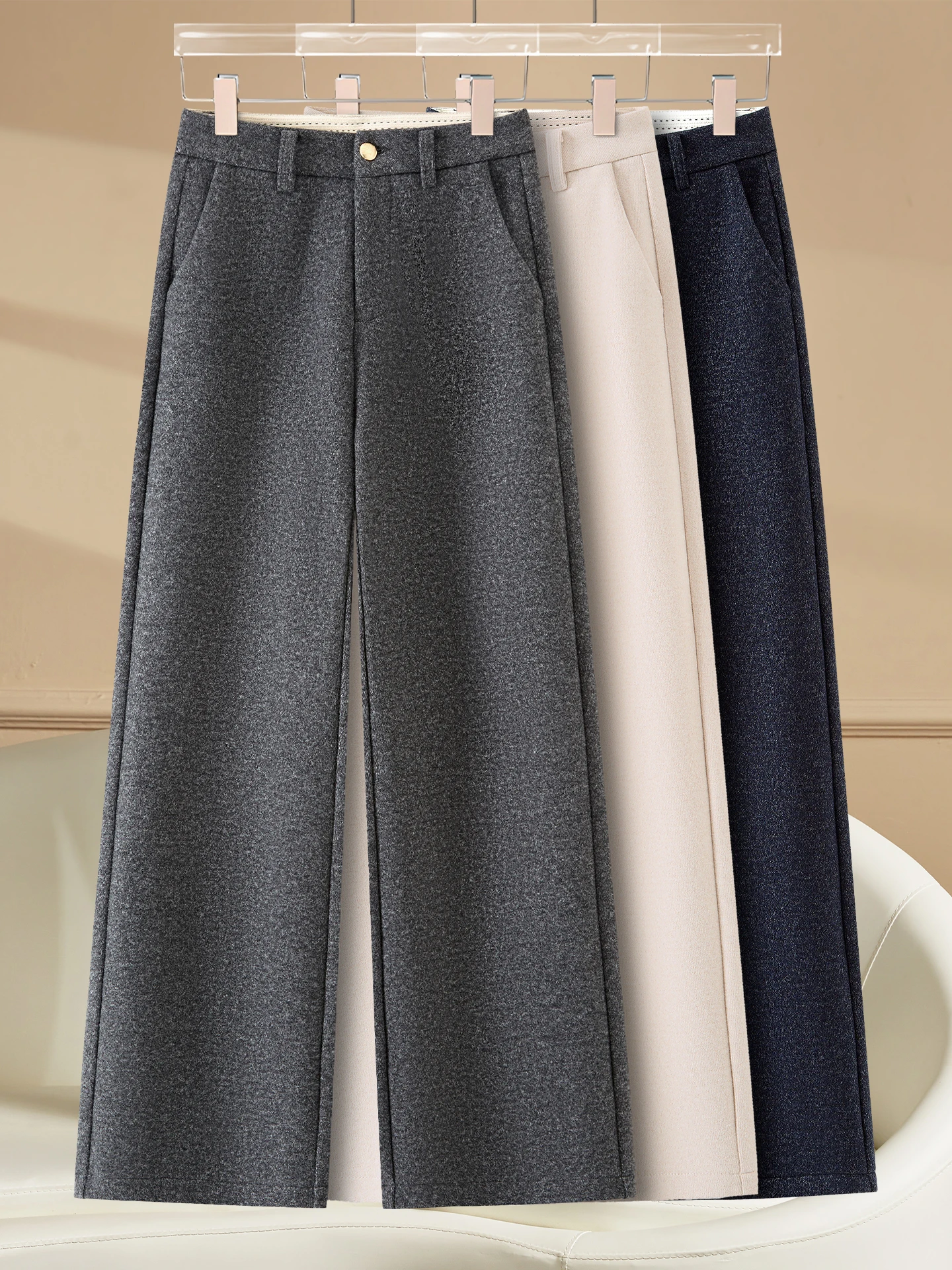 

High Waist Straight Leg Acetate Wool Trousers for Women Autumn Winter Slim Fit Casual Narrow Version Wide Leg Pants