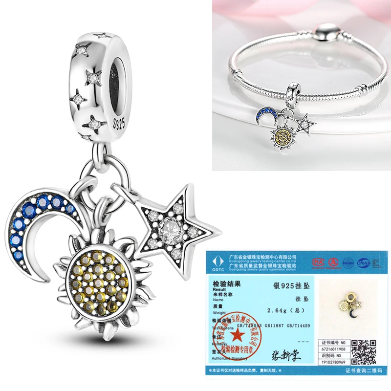 925 Sterling Silber Sonne Sternenhimmel Charms Serie Gold Sonne Sterne Mond Anhänger Passend für Armband DIY Schmuck Original Mode für Frauen – Detail 30