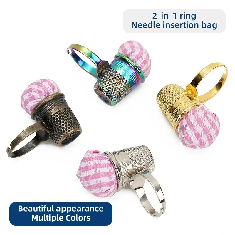 New Vintage Thimble Pin Cushion Kit Needle 2-in-1 Ring Sewing Thimbles Finger Protector Tool Household Sew Accessories Wholesale