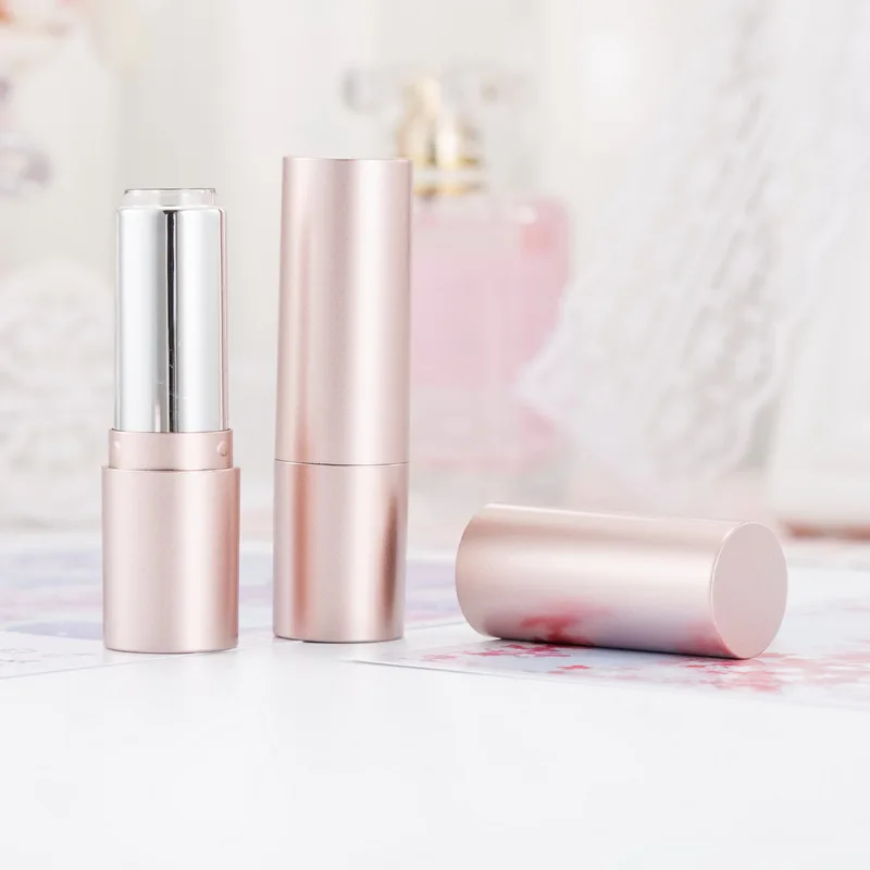 Tubo de lápiz labial de 3,5g, frasco cosmético de oro rosa mate, forma redonda, bálsamo labial vacío, tubo de lápiz labial de 12,1mm, contenedor de maquillaje portátil