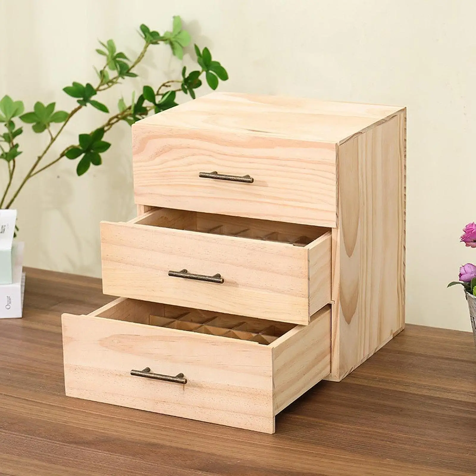 Essential Oil Box Sturdy Nail Polish Container Wooden 3 Drawers Chinese Style 90