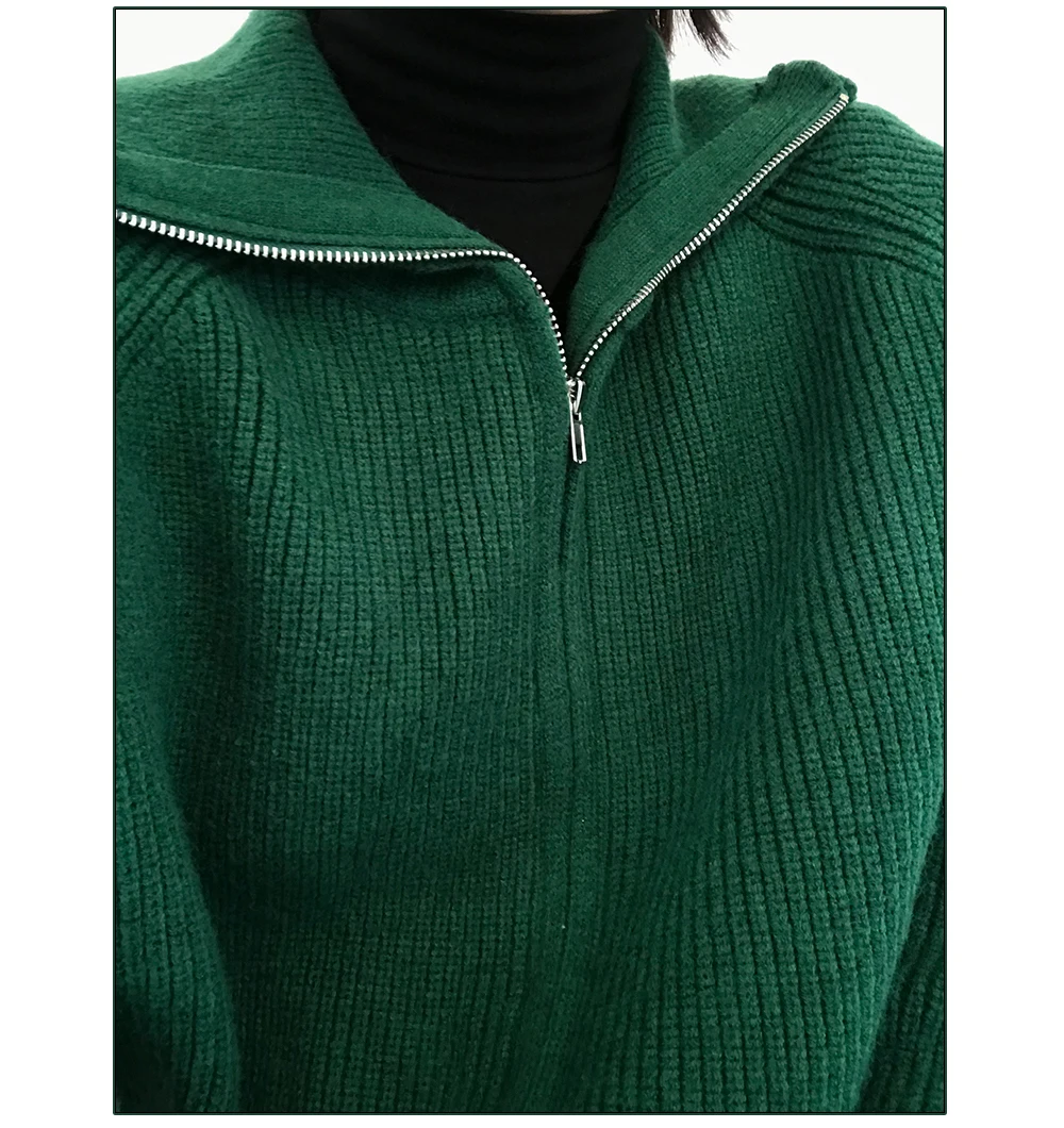 Autumn Winter Vintage Turn-down Collar Zip Cardigans Casual All-match Long Sleeve Coat Warm Knitted Women Sweaters