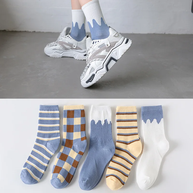 2023 Harajuku style cartoon creative striped checkered bear socks kawaii print funny girl socks fashion skateboard woman socks