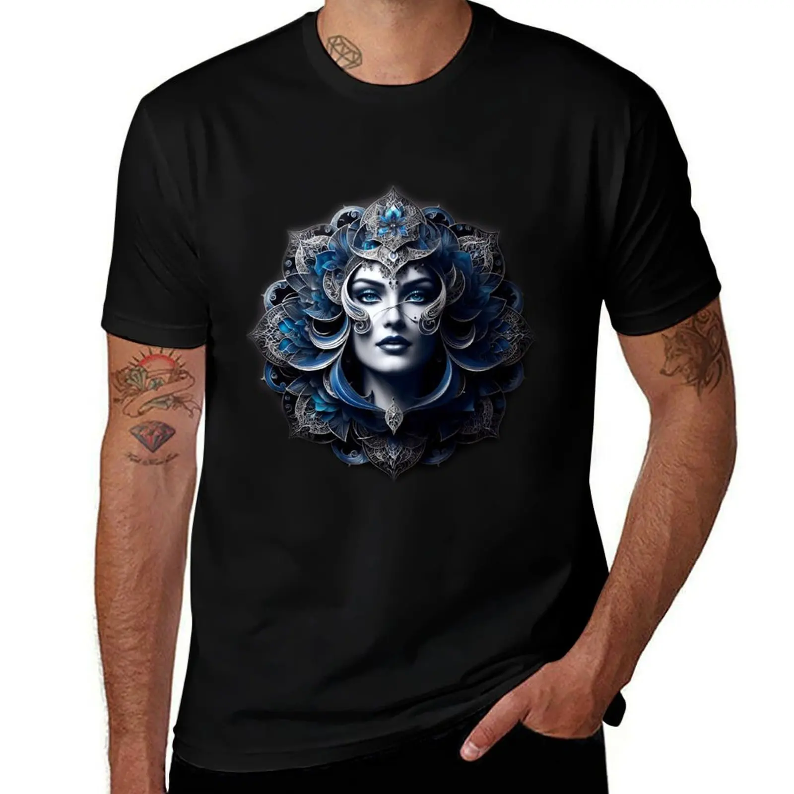 

Blue Feminine Energy - Sacred Geometry Art T-Shirt Blouse Short sleeve tee tops mens fashion