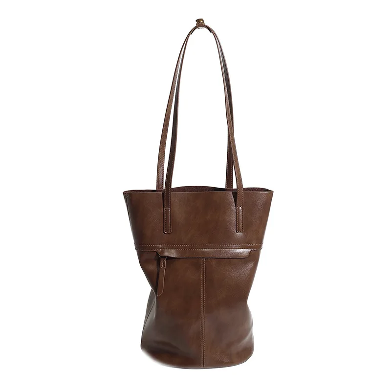 Bolso tipo cubo de cuero suave para mujer, bolso de mano a la moda, bolso de viaje con personalidad de gran capacidad, bolsos y bolsos perezosos de hombro 2024