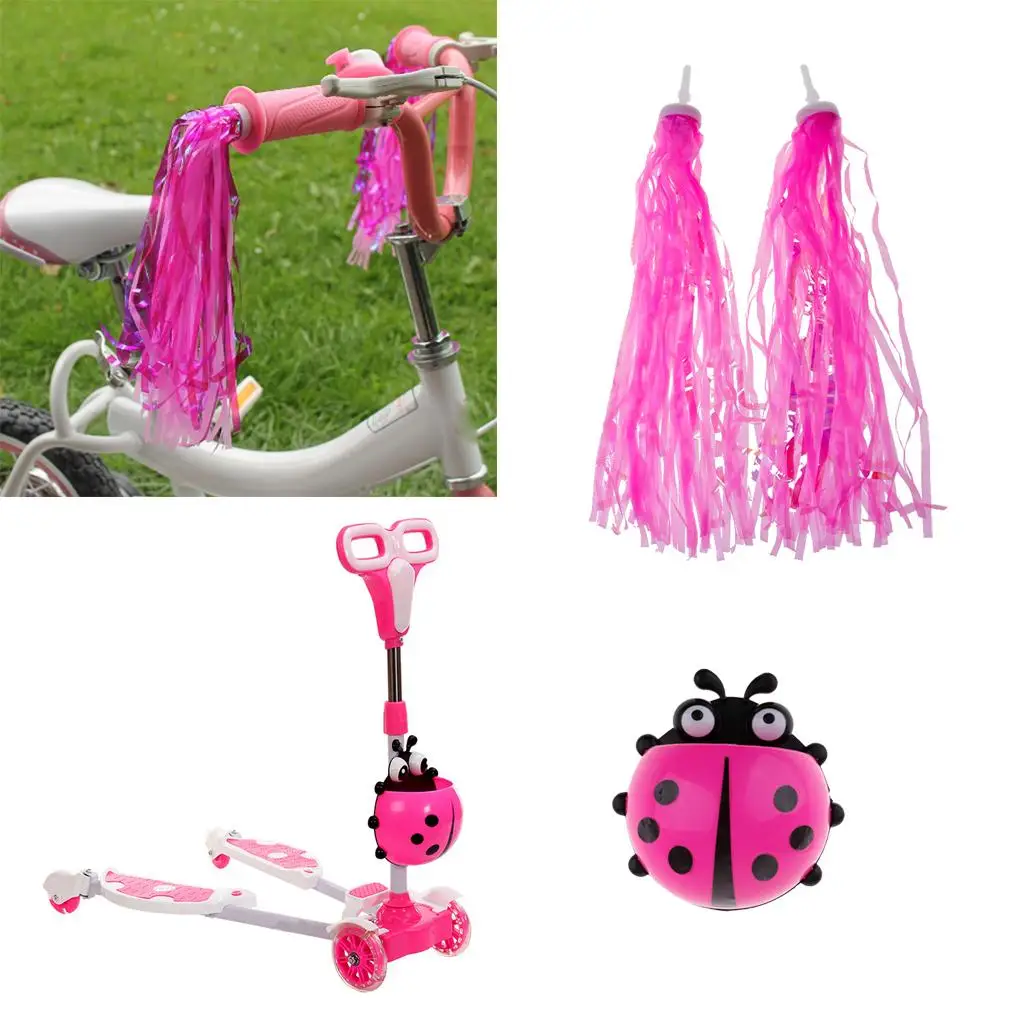 Portable Kids Scooter Basket Bike Bag Decor with 2 Tassels Streamer Kids Scooter Handle Bar Grip Decoration Accessories