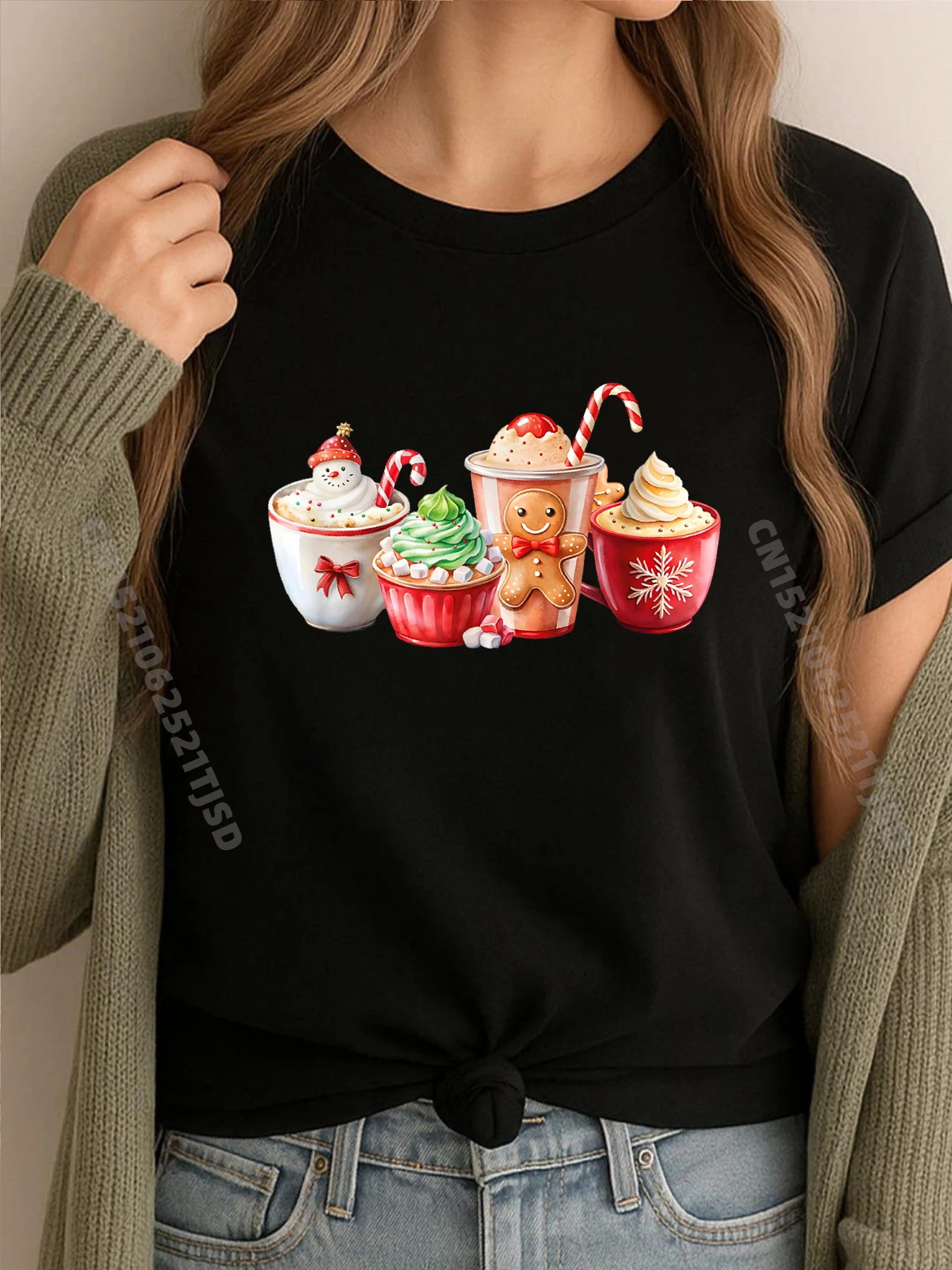 

Кокетка с бантом, милая футболка с изображением кофе, напитка, латте, рождественская футболка с графикой, высокое качество