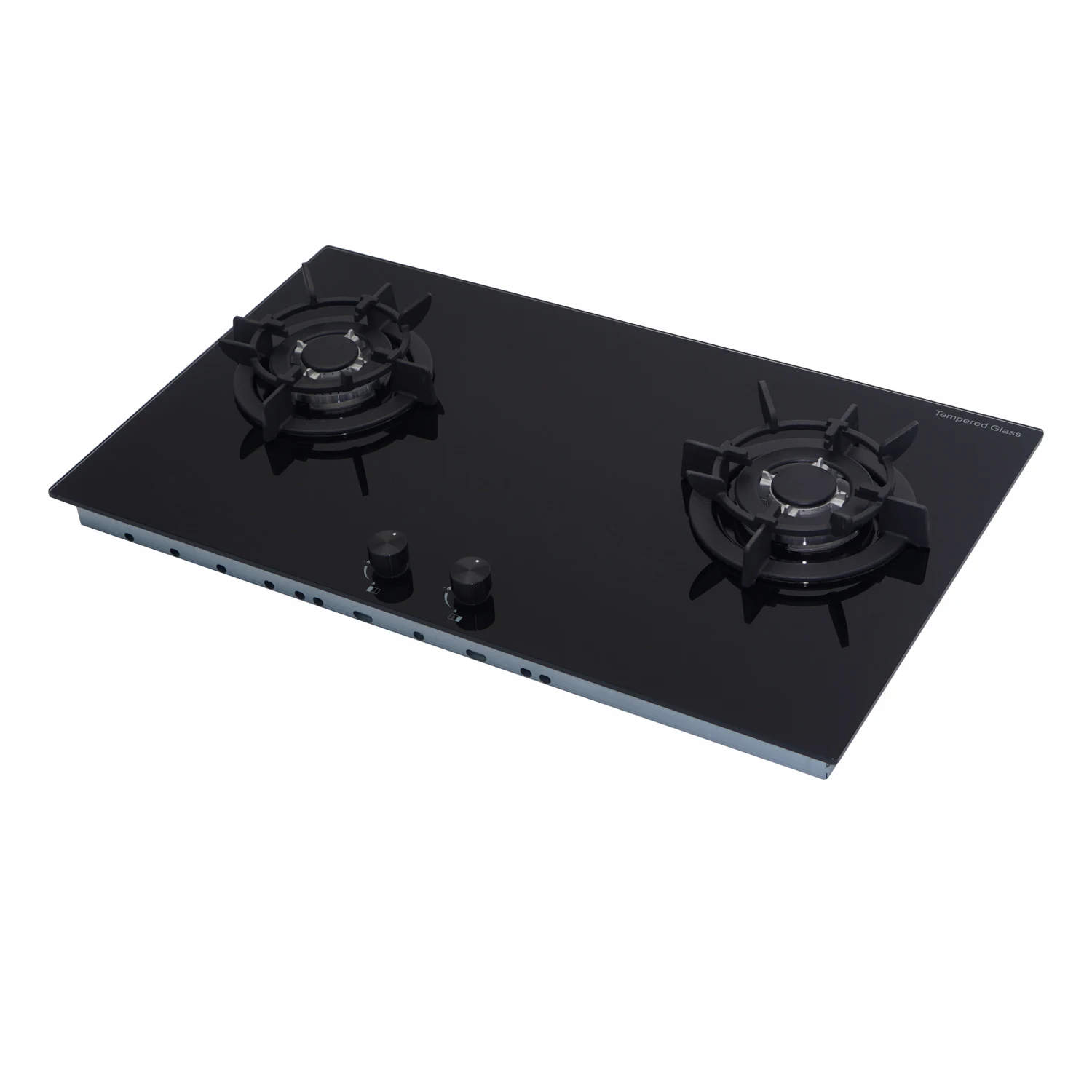 86cm Black Glass Built-in Gas Cooktop 2 Burners Electric Power Source Cast Iron Surface FFD Thermocouple For Hotel Use