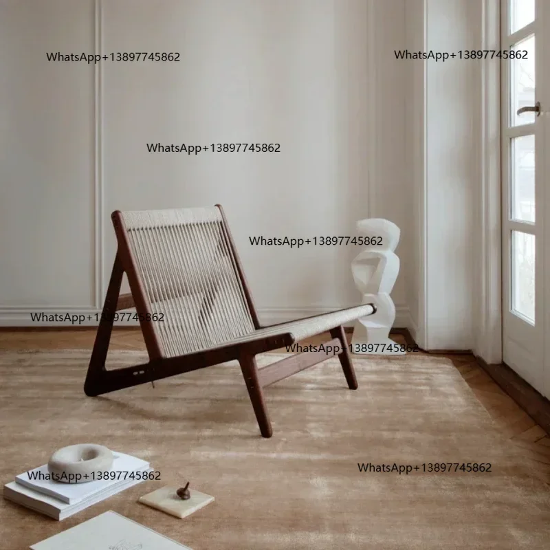 

Peiqi Home Designer Balcony Leisure Chair Solid Wood Retro Chair Nordic Living Room Rope Braided Solitary Wind Single Sofa Floor