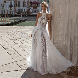 2025 Elegant Lace Halter Women Wedding Dresses Lace Decals Bride Gowns Sexy Mopping Length Princess Vestidos De Novia Customized