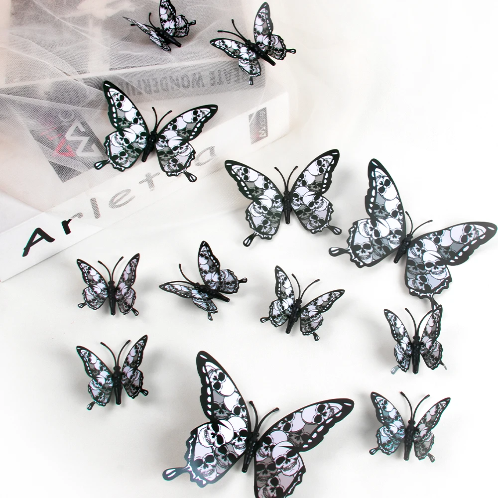 

12pcs Black 3D Butterfly Wall Stickers Halloween Butterflies Bat Removable Decals for Home bar Haunted House Decor Horror Prop