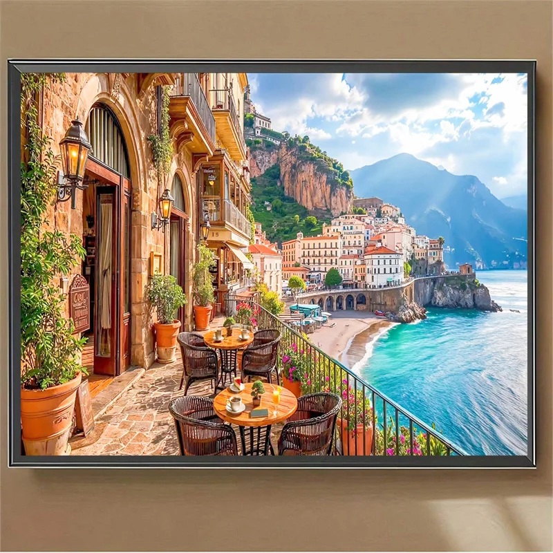 

500/1000/1200/2000PCS Puzzles for Adults Mediterranean Cliff Beach Town,Jigsaw Puzzles Brain Challenge Game Gift Home Decor