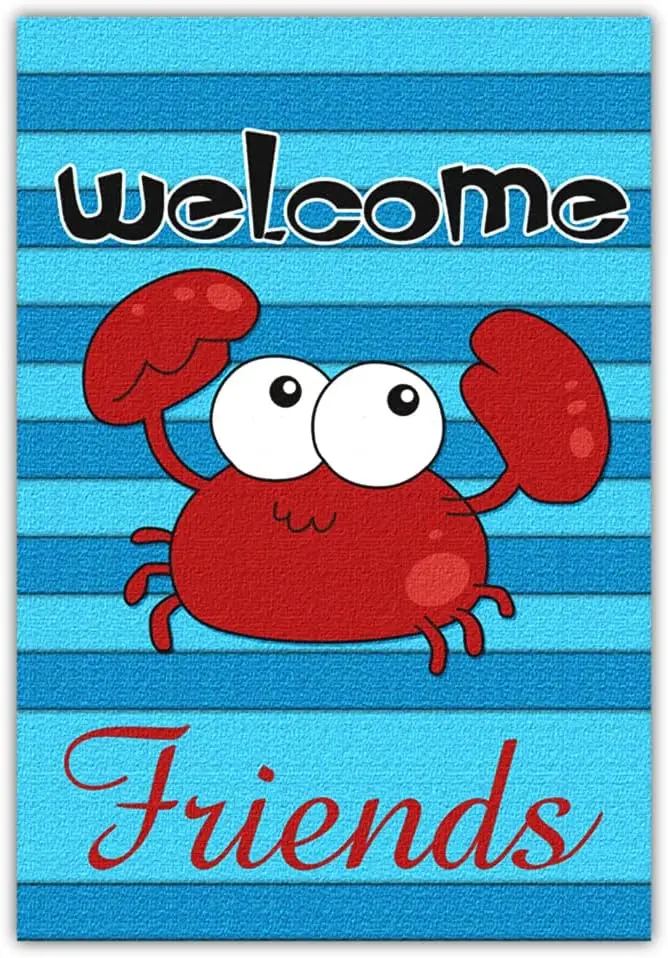 Summer Garden Flag Double-Sided, Marine Series Crab Cute Cartoon, Children;s Parties Sign Gardens Lawn Decors (;)