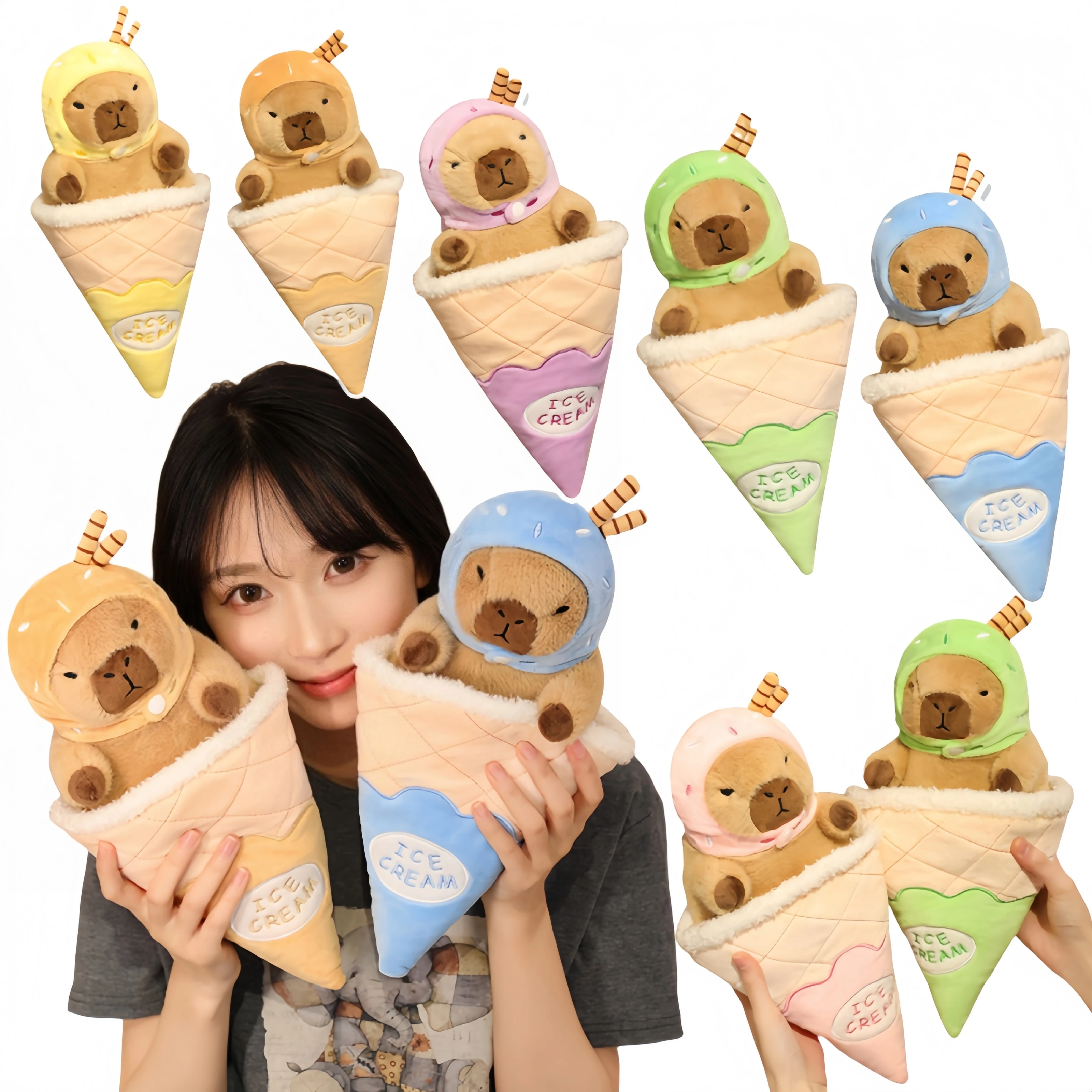 

Capibala Stuffed Ice Cream Capybara Back Cushion Cute Anime Cuddly Plush Pillow Toys Sofa Bedroom Home Decor Xmas Birthday Gifts