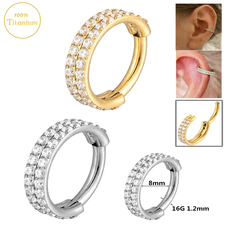 

G23 Titanium Earrings Double Row Zircon High Segment Clickers Septum Nose Ring Cartilage Ear Piercing Tragus Helix Body Jewelry