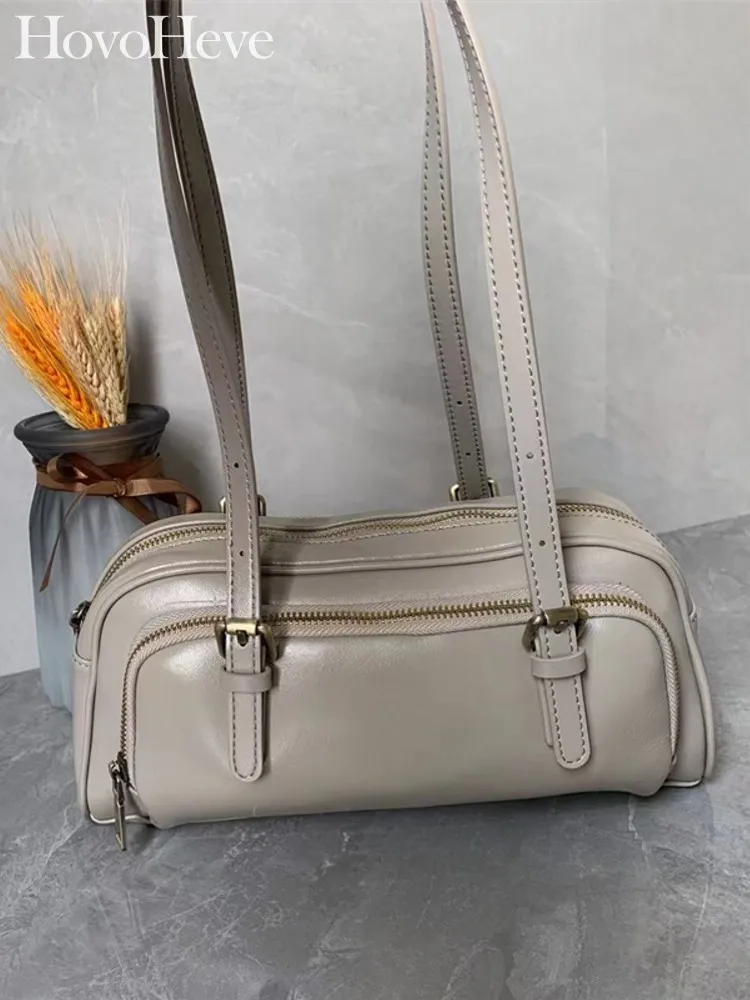 

Офисная новая женская повседневная сумка на молнии из натуральной кожи, винтажная модная однотонная женская дизайнерская сумка на одно плечо с несколькими карманами