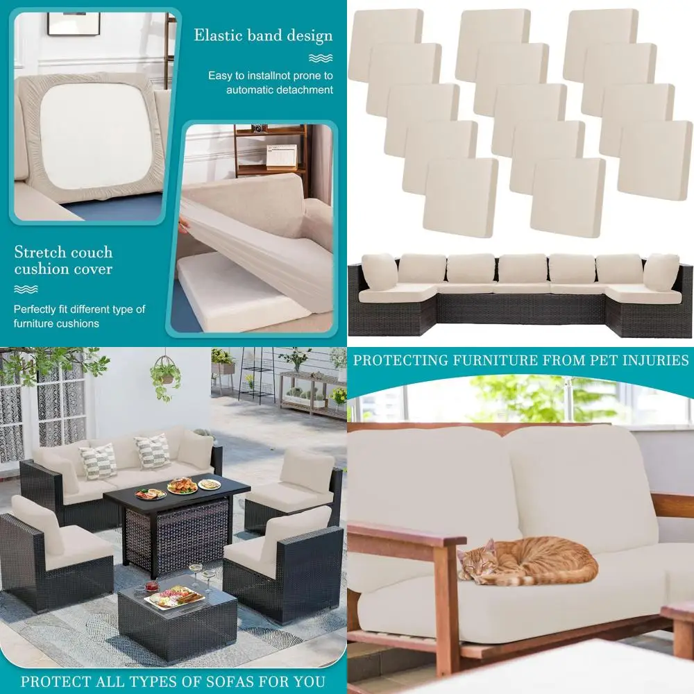 

Набор из 14 чехлов для садовой мебели, эластичные, моющиеся, для уличных диванов и кресел, бежевый цвет