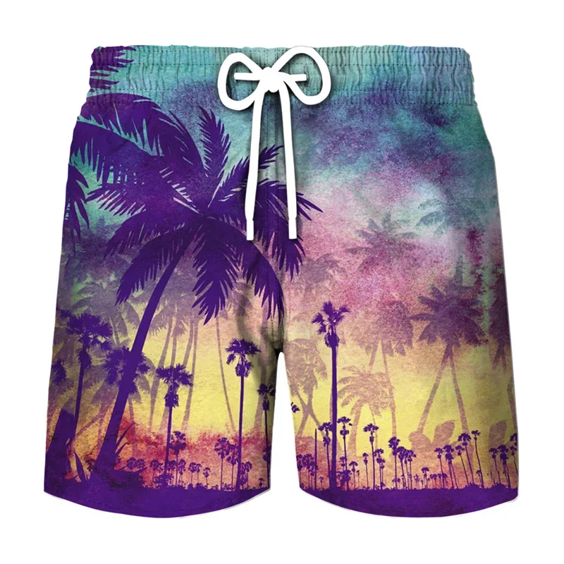 Coconut Tree Graphic Surfing Board Shorts Pants Men 3D Print Tropics Sea Island Beach Shorts Hawaii Swimsuit Ice Shorts Swimwear