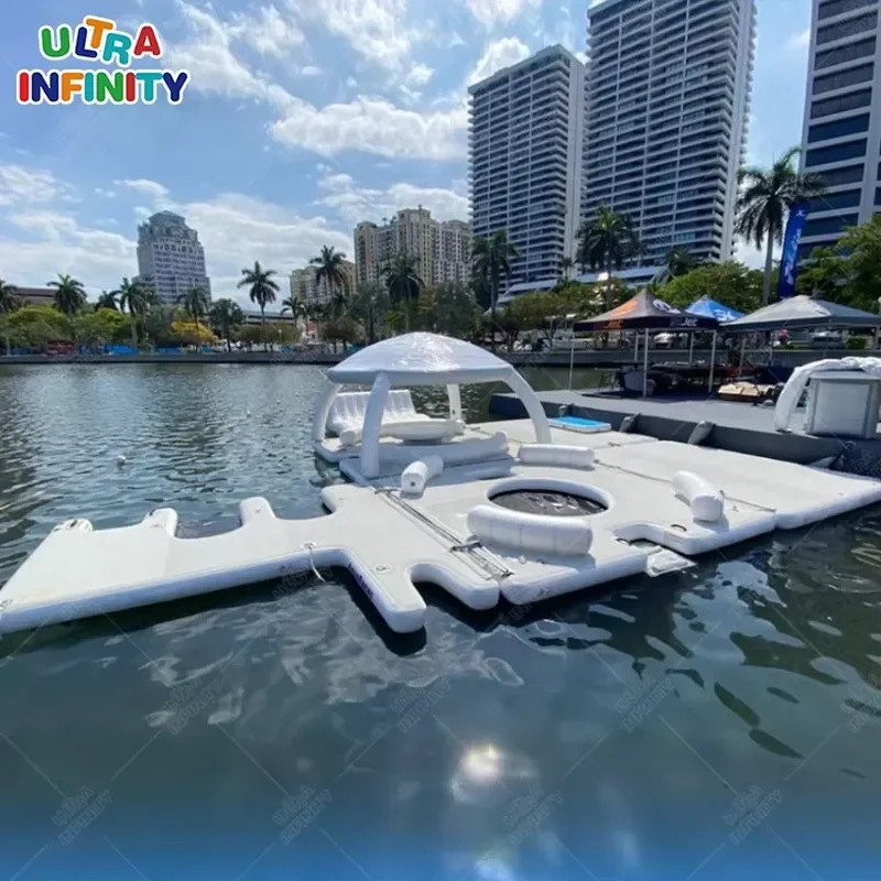 Summer Relaxing Inflatable Sofa Chair Pool Float Water Play Equipment Inflatable Lounger Inflatable Floating Island With Tent