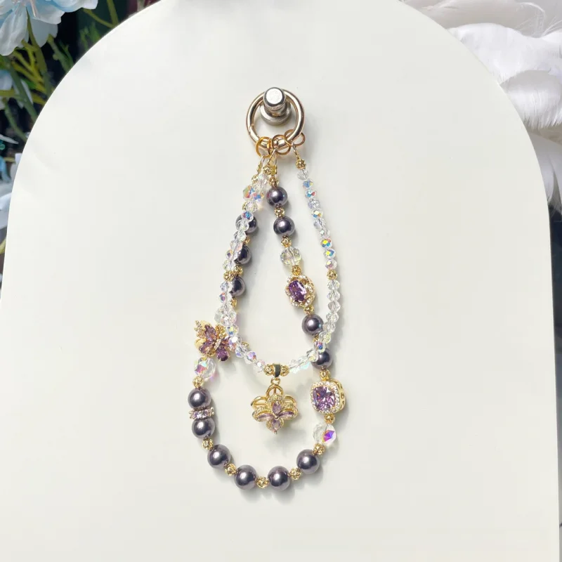 

High end diamond floral butterfly pendant phone strap, exquisite decorative bag accessory, cute and light luxury phone chain