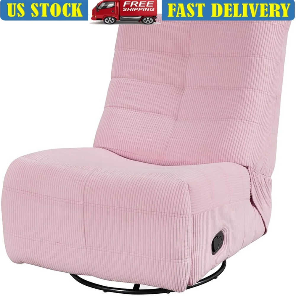 

Swivel Recliner Chair Solid Wood Soft Corduroy Foam Filled Seat High Back Tufted Glider Mechanism Floor Protectors Modern Design