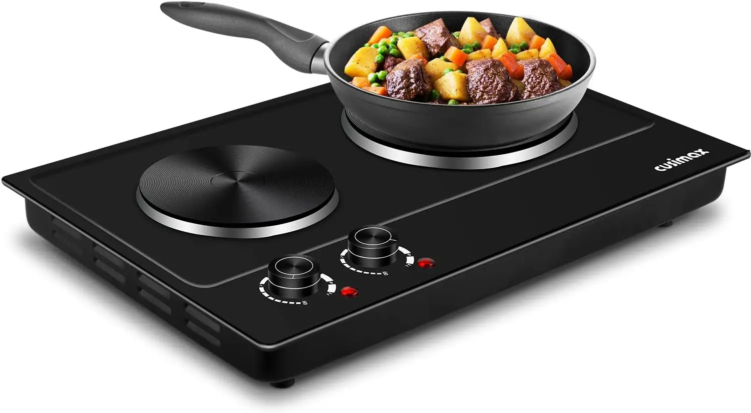 

1800W Double Hot Plate with Adjustable Temperature, Portable Electric Cooktop, Easy Clean Black Design