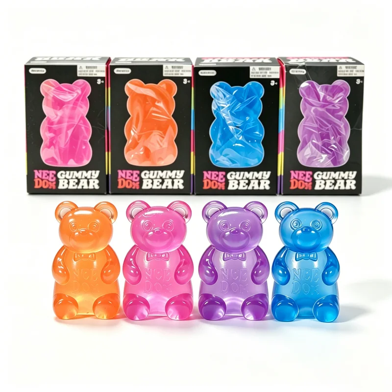 Needoh Transparent Cute Jelly Gummy Bear TPR Squishy Fidget Stretch Squeeze ADHD Anti Anxiety Stress Relief Vent Sensory Toy