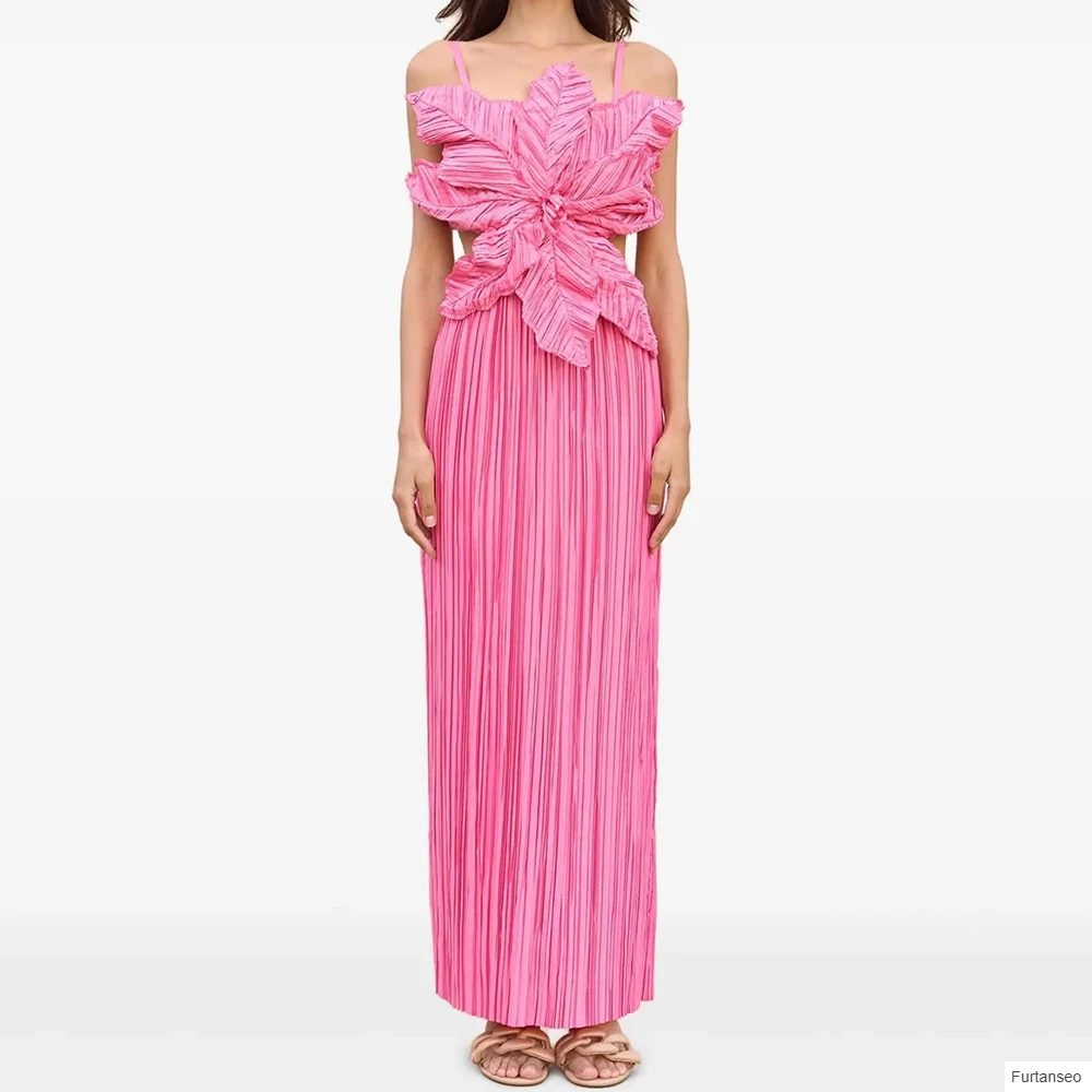 

Straight Women's Evening Dresses Ankle-length Square Collar Sleeveless Prom Gown Simple Fashion Pleat Flowers Customized Gown