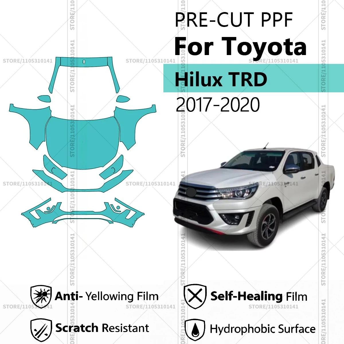 

For Toyota Hilux TRD 2017-2020 Pre-Cut Paint Protection Film PPF Transparent Car Film Automotive PPF Professional Front Kit