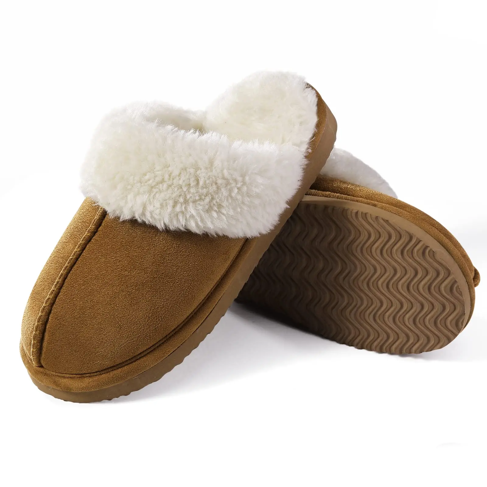 Shevalues Memory Foam Warm Slides Women Fluffy Fuzzy Winter House Shoes Indoor Soft Bottom Slippers Couple Plush Bedroom Slides