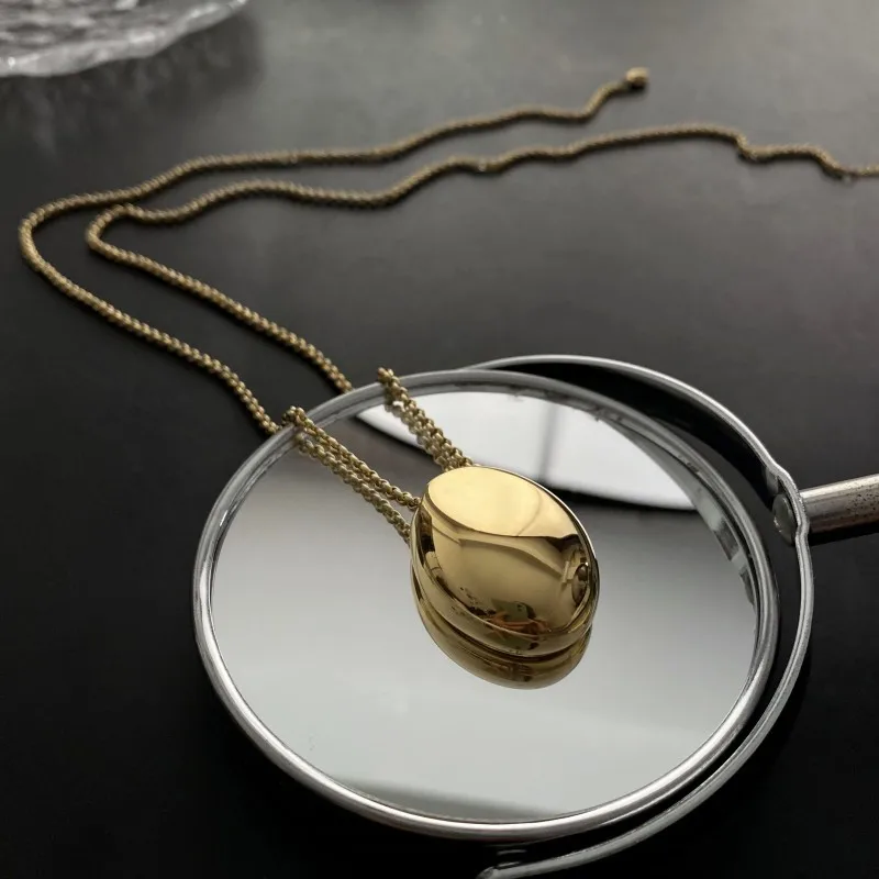 Metal Smooth Large Oval Water Drop Pendant Necklace for Women Girls Stainless Steel Long Sweater Chain Charm Jewelry Gifts