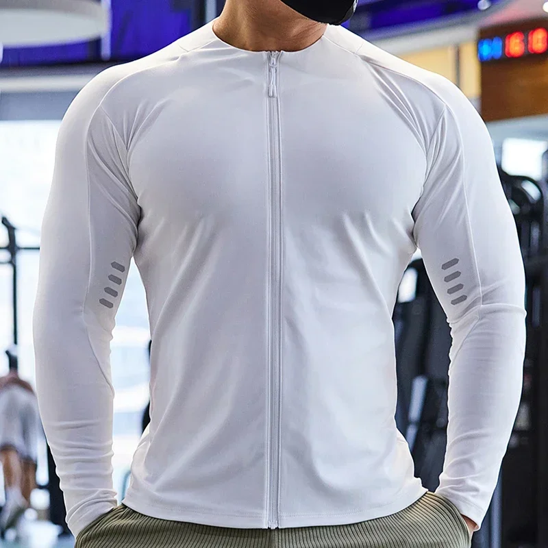 Sweat-shirt à manches longues de protection solaire pour homme, col montant, veste zippée de compression, Sportedly Fitness, sports de course