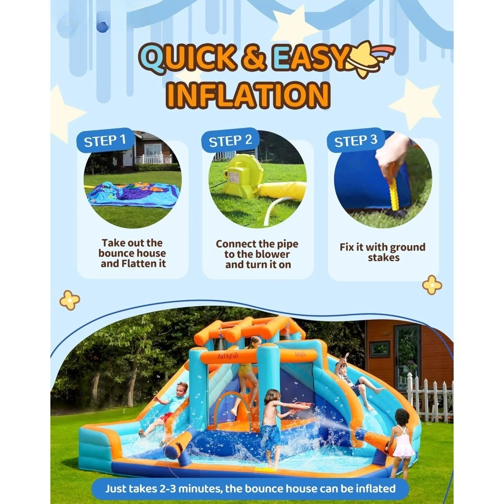 Large Water Slide Bounce House with Splash Pool and Basketball Hoop Inflatable Bouncy Castle for Kid Adult Outdoor Play - view 6
