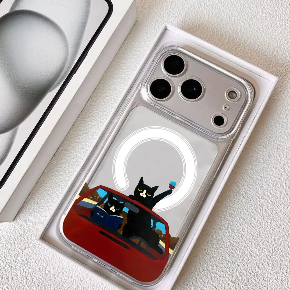 Funny Cat Daily Life Phone Case For iPhone 17-12 Pro Max Plus Magnetic Clear Case Slim Wireless Charging Magsafe Compatible