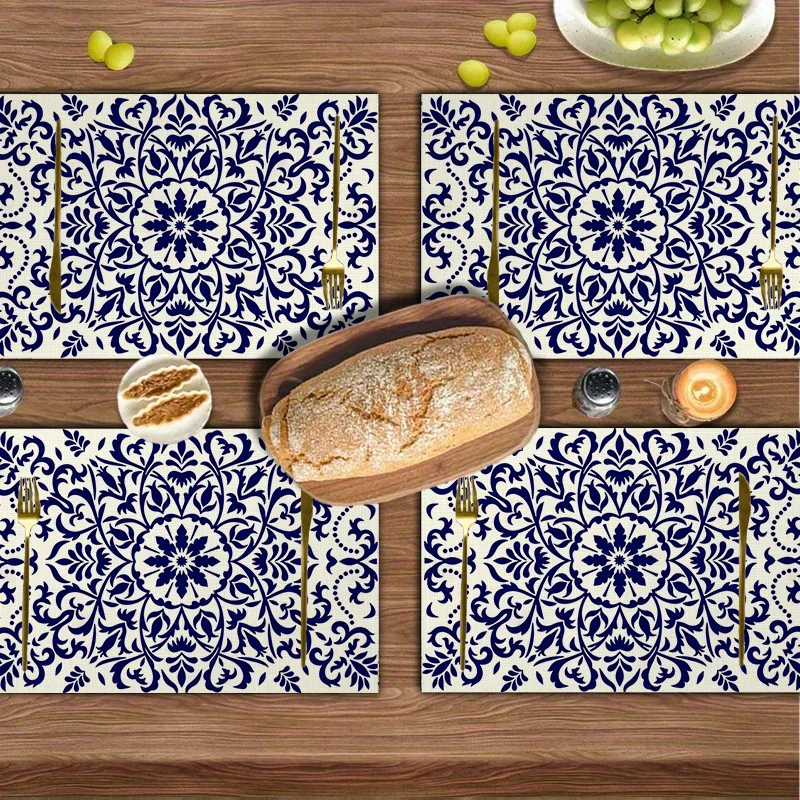 4Pcs, Navy Blue Bohemian Placemats, Best Placemats, Washable, Suitable for Holiday Parties, Home Decor, Kitchen Tables, Rectangular Dining Rooms, Make Your Dining Room and Kitchen More Beautiful, Birthday Gifts and Housewarming Party Gifts for Family and Friends