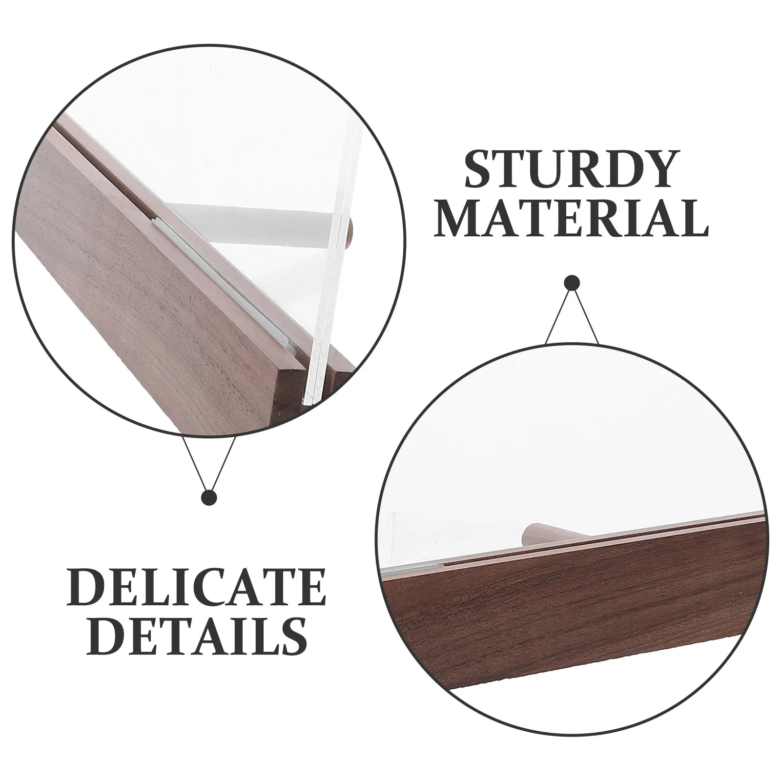 Clear Acrylic Double Sided Diploma Certificate Display Stand with Elegant Walnut Wood Trapezoid Base for Office Desk Restaurant