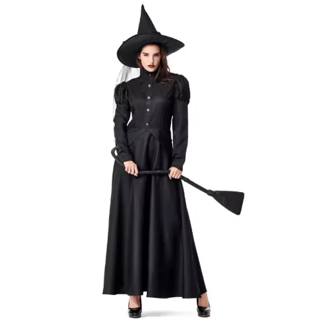 

Halloween Black Witch Cosplay Costume Wizard of Oz Deluxe Wicked Witch Costume Black Length Dress Adult Women Fancy Party