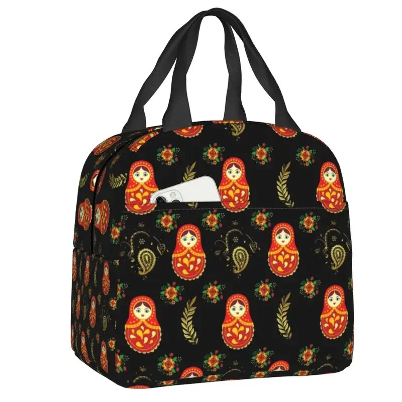 Russia Matryoshka Doll Flowers Lunch Box Women Thermal Cooler Food Insulated Lunch Bag Kids School Children Picnic Tote Bags