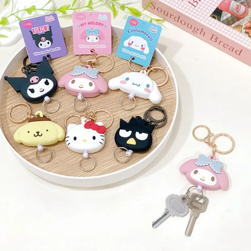 Sanrio Hello Kitty Cinnamoroll Keychain Cute Cartoon Three-dimensional Head Shape Easy-pull Buckle Adjustable Key Chain Pendant