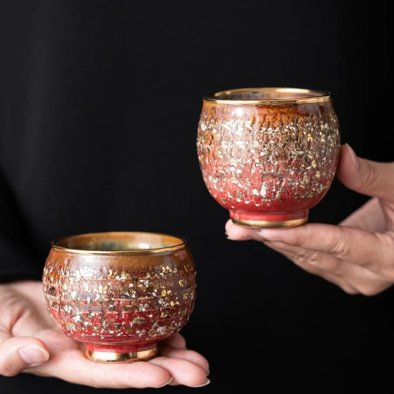 Handmade Kiln Transformation Glaze Pair Master Tea Cups, Premium Single Tasting Teacup Set, Elegant Oriental Ceramic Couple Cup