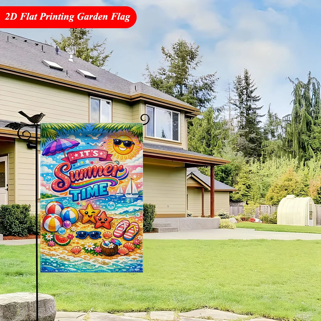 1pcs 1 Best Selling Summer Time Beach Garden Flag Cute Cartoon Summer Outdoor Yard Decor Flag