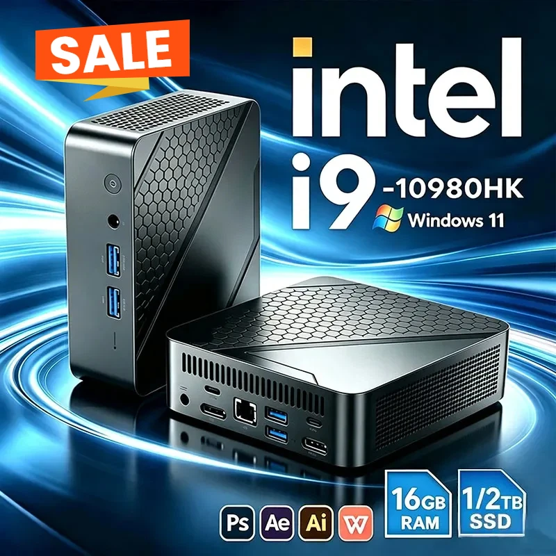 Mini PC Intel Core I9 10980HK Windows 11 Small Pocket Cmputer 16GB RAM 1/2TB SSD WIFI6 BT5.2 4K Desktop PC Gaming Computer